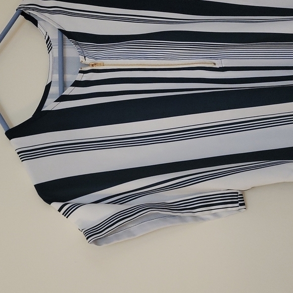 Vintage Vertical Stripe Half Zip High-Low Short Sleeve Nautical Tunic XL - Picture 6 of 10